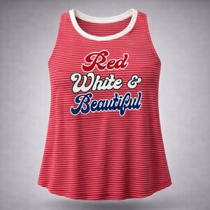 BCG Red White‎ & Beautiful Striped Patriotic Tank Top XL Womens Fourth of July